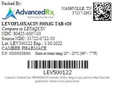 Levofloxacin 500mg Tab Qty 20 Ndc 80425 0007